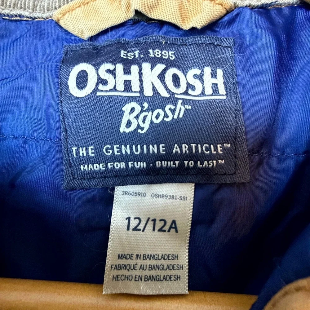 OshKosh‎ B'gosh Barn Jacket Boys 12A Camel Corduroy Collar Chore Coat Snap Front